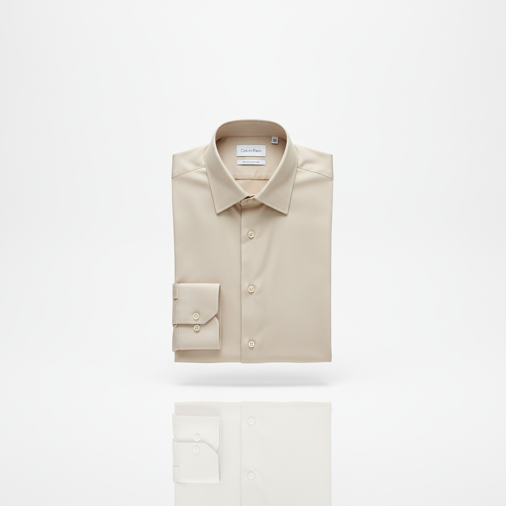 Calvin Klein Premium Dress Shirt in Beige, Classic Fit, Cashmere Blend