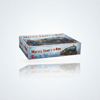 Mattel Ticket to Ride board game box with train pieces, cards, and board