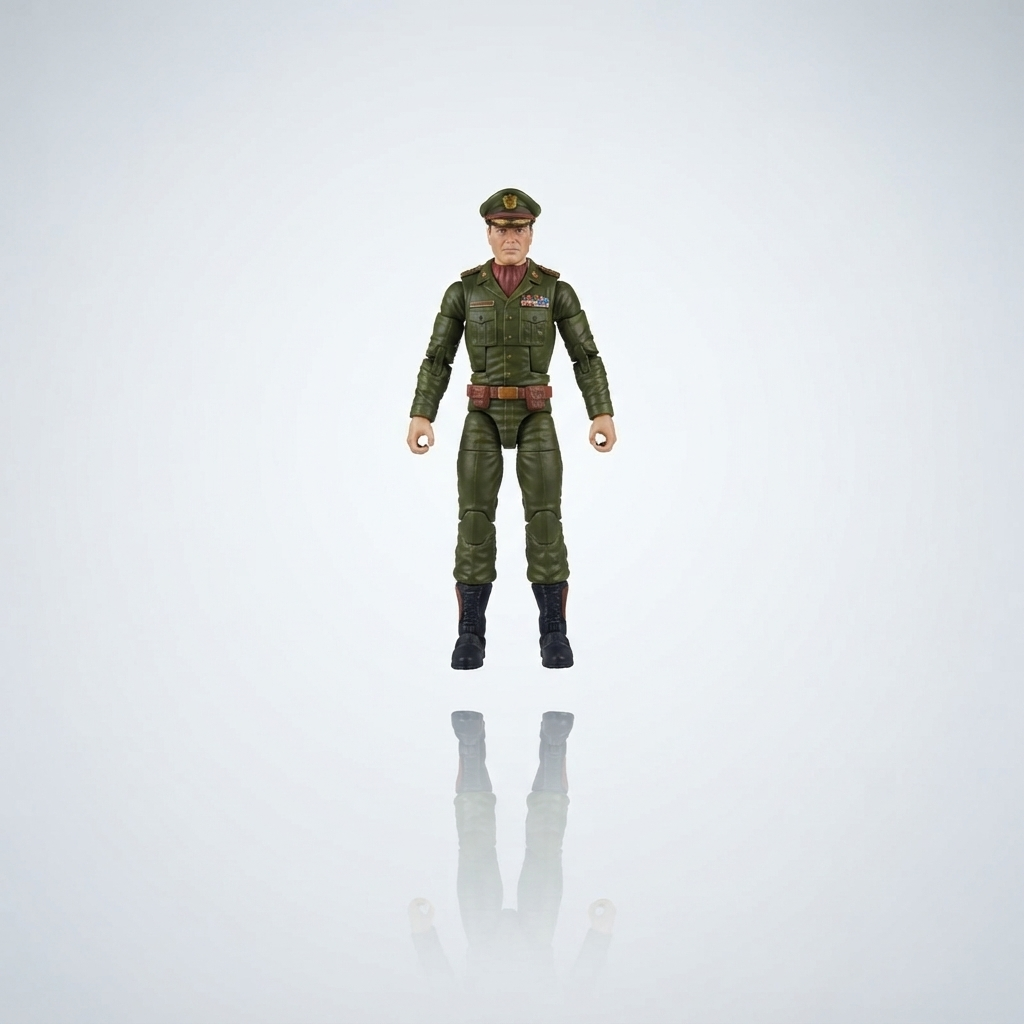 NECA GI Joe Commander wooden action figure, CPSC Certified, suitable for all ages.