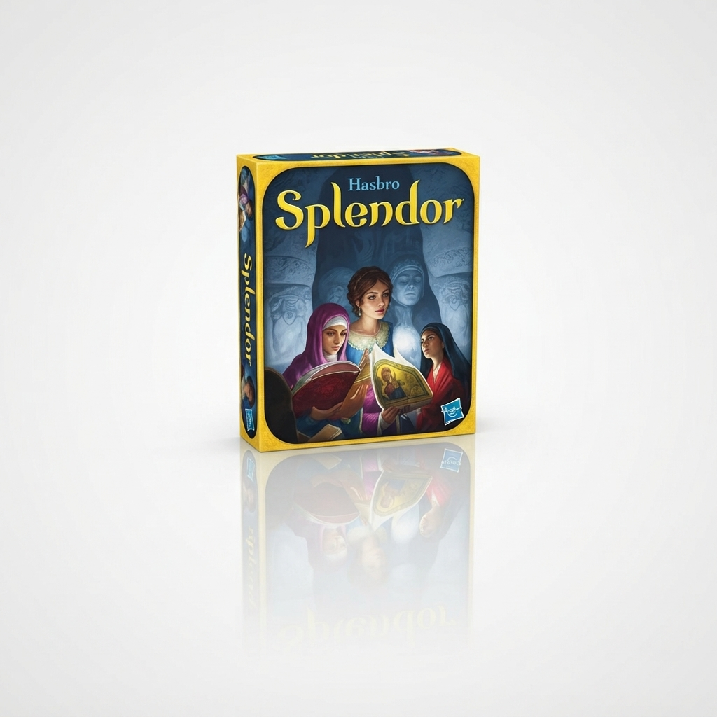 Hasbro Splendor board game box with gem tokens and development cards